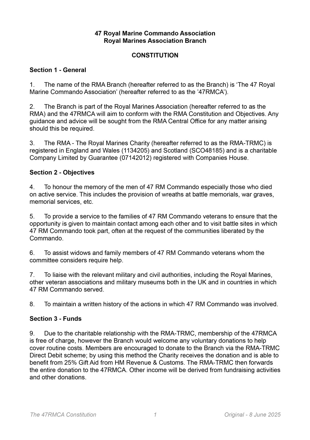 47 Royal Marine Commando Branch RMA Organisational Diagram